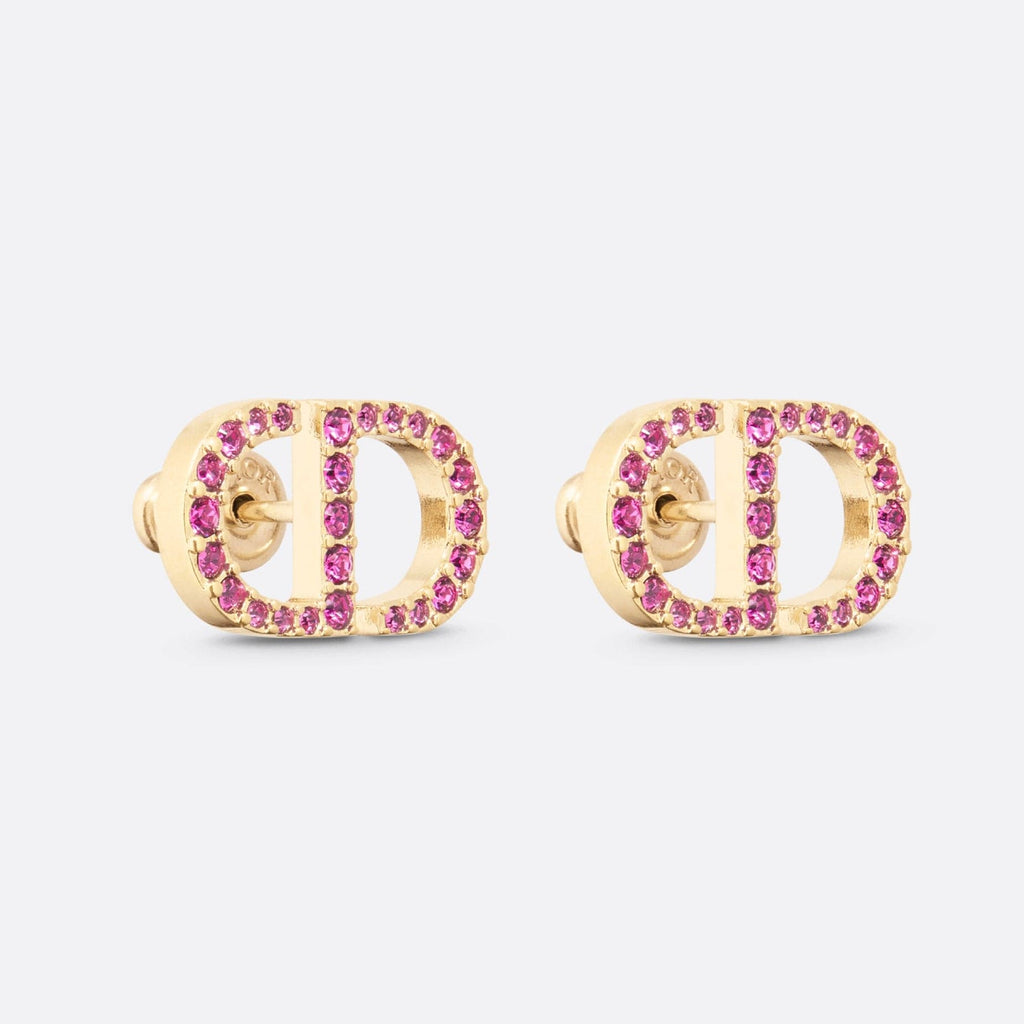 18K Petit Dior Stud Fuchsia Crystals Earrings