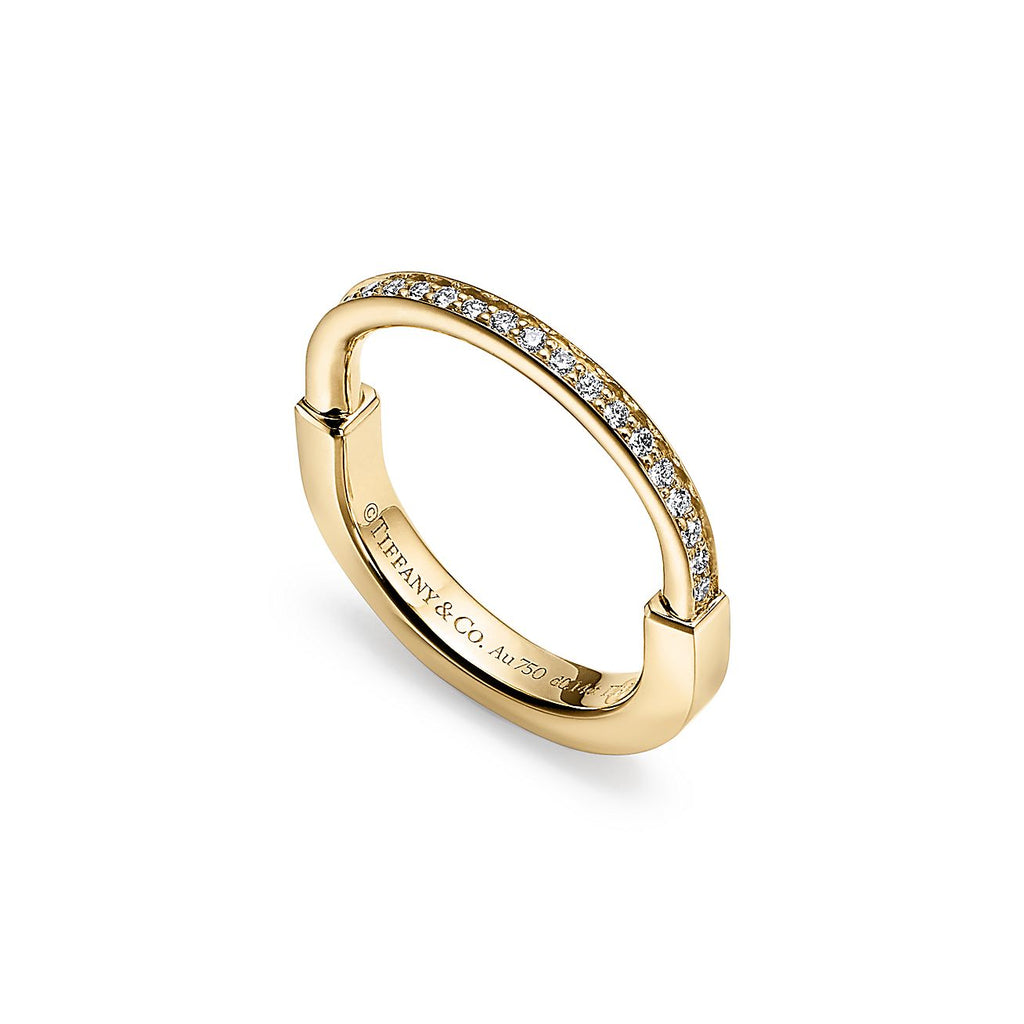 18K Tiffany Lock Diamonds Yellow Gold Ring