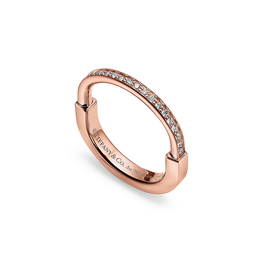 18K Tiffany Lock Diamonds Rose Gold Ring