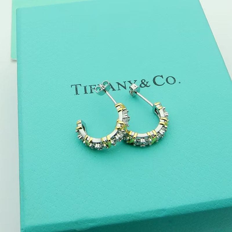 18K Tiffany Schlumberger Twenty Stone Hoop Earrings