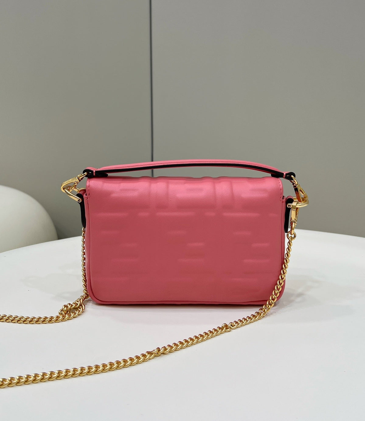 BAGUETTE MINI 19 DARK PINK NAPPA LEATHER BAG WITH FF MOTIF