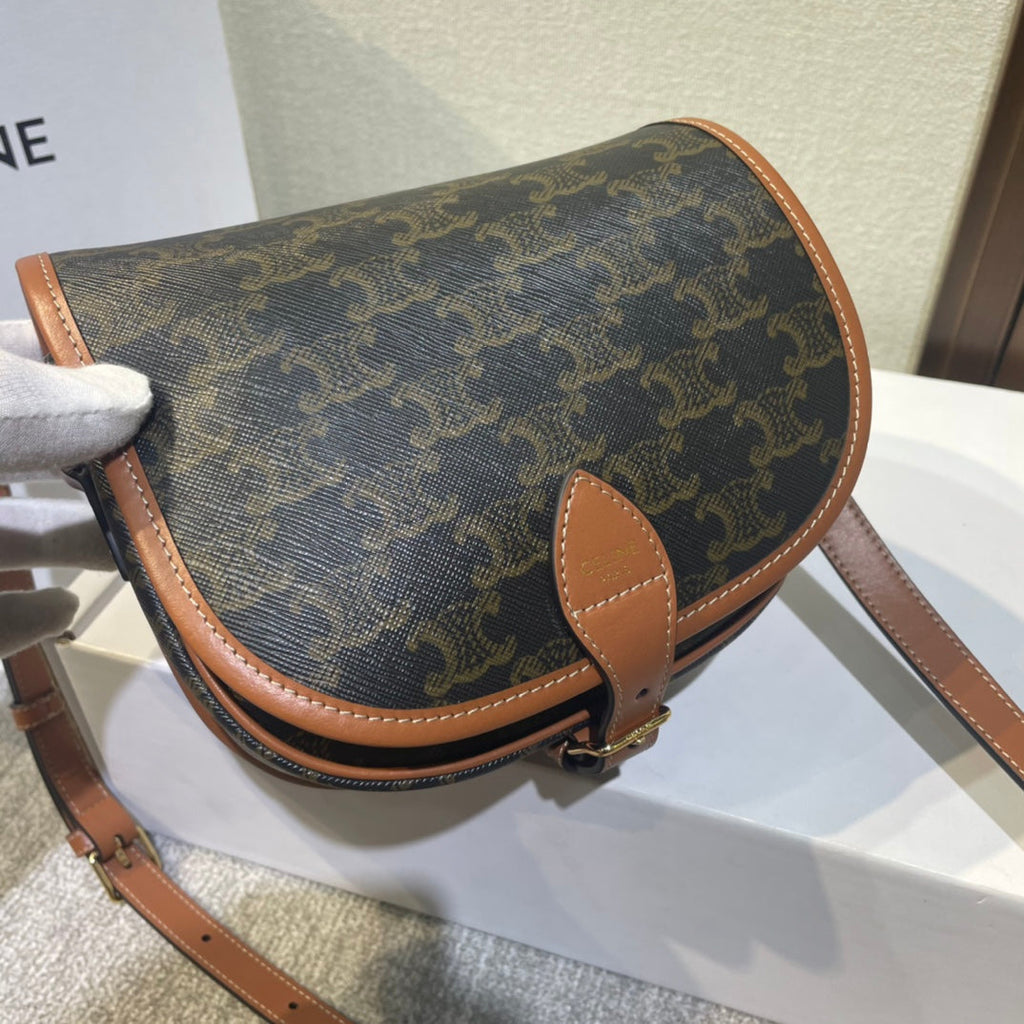 CELINE FOLCO BAG 18 BLACK IN TRIOMPHE CANVAS AND CALFSKIN