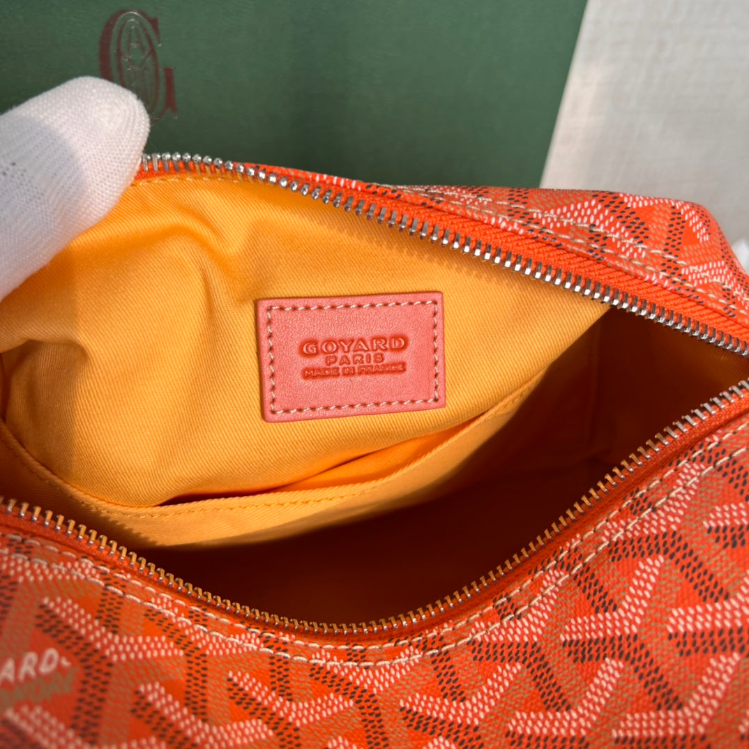 BOWLING TOILETRY BAG 25 IN RED ORANGE GOYARDINE CANVAS AND CALFSKIN