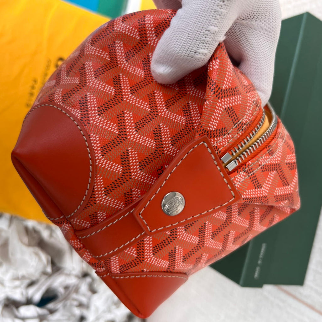 BOWLING TOILETRY BAG 25 IN RED ORANGE GOYARDINE CANVAS AND CALFSKIN