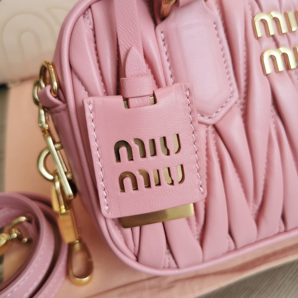 ARCADIE MATELASSÉ NAPPA SMALL BAG 19 IN FLAMINGO PINK LAMBSKIN GOLD HARDWARE