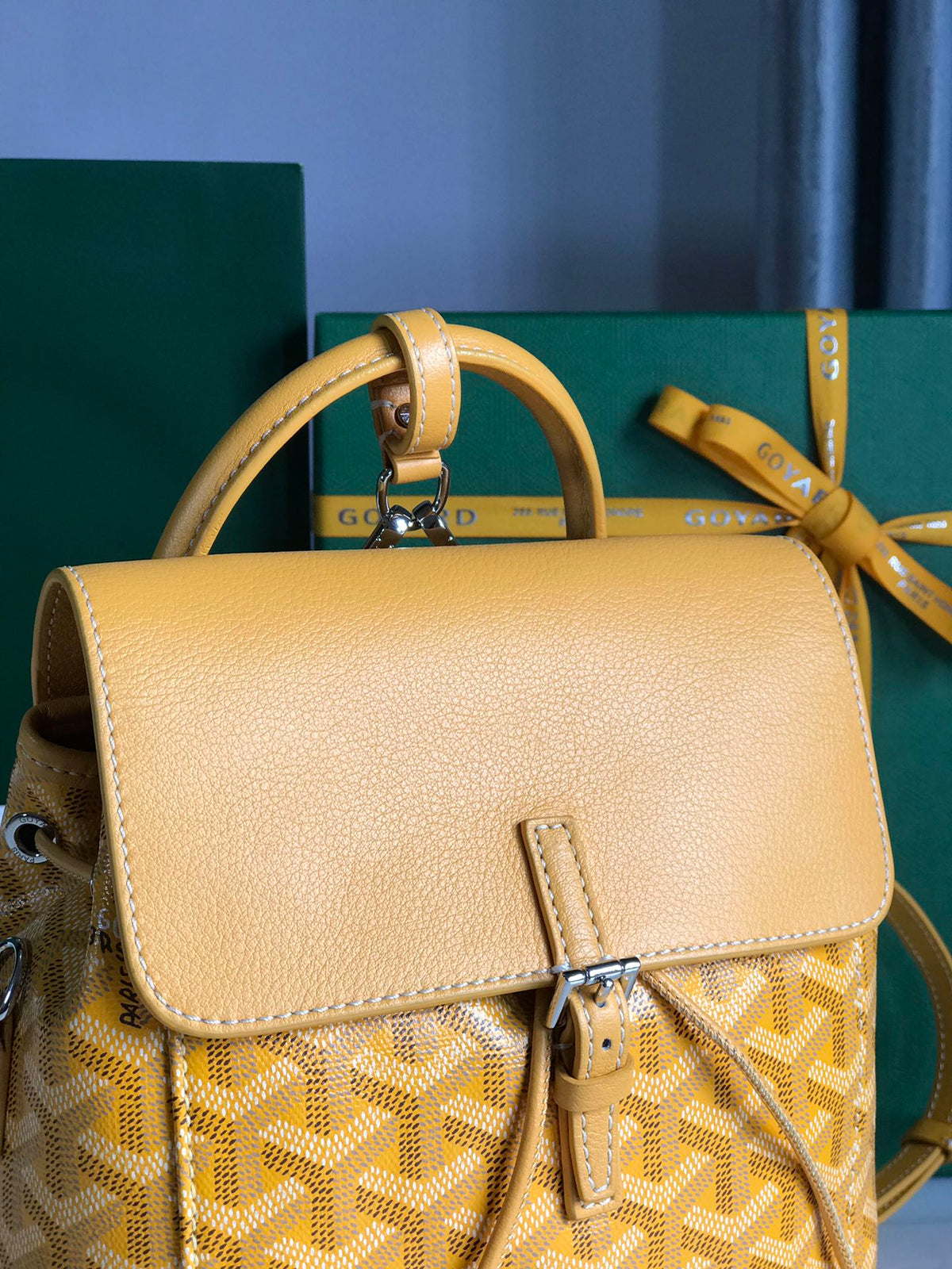 ALPIN MINI BACKPACK 21 IN YELLOW LAMBSKIN AND GOYARDINE CANVAS