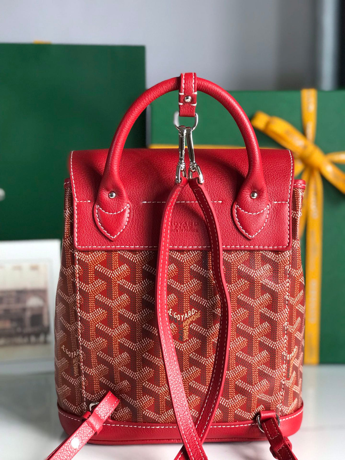 ALPIN MINI BACKPACK 21 IN CLASSIC RED LAMBSKIN AND GOYARDINE CANVAS