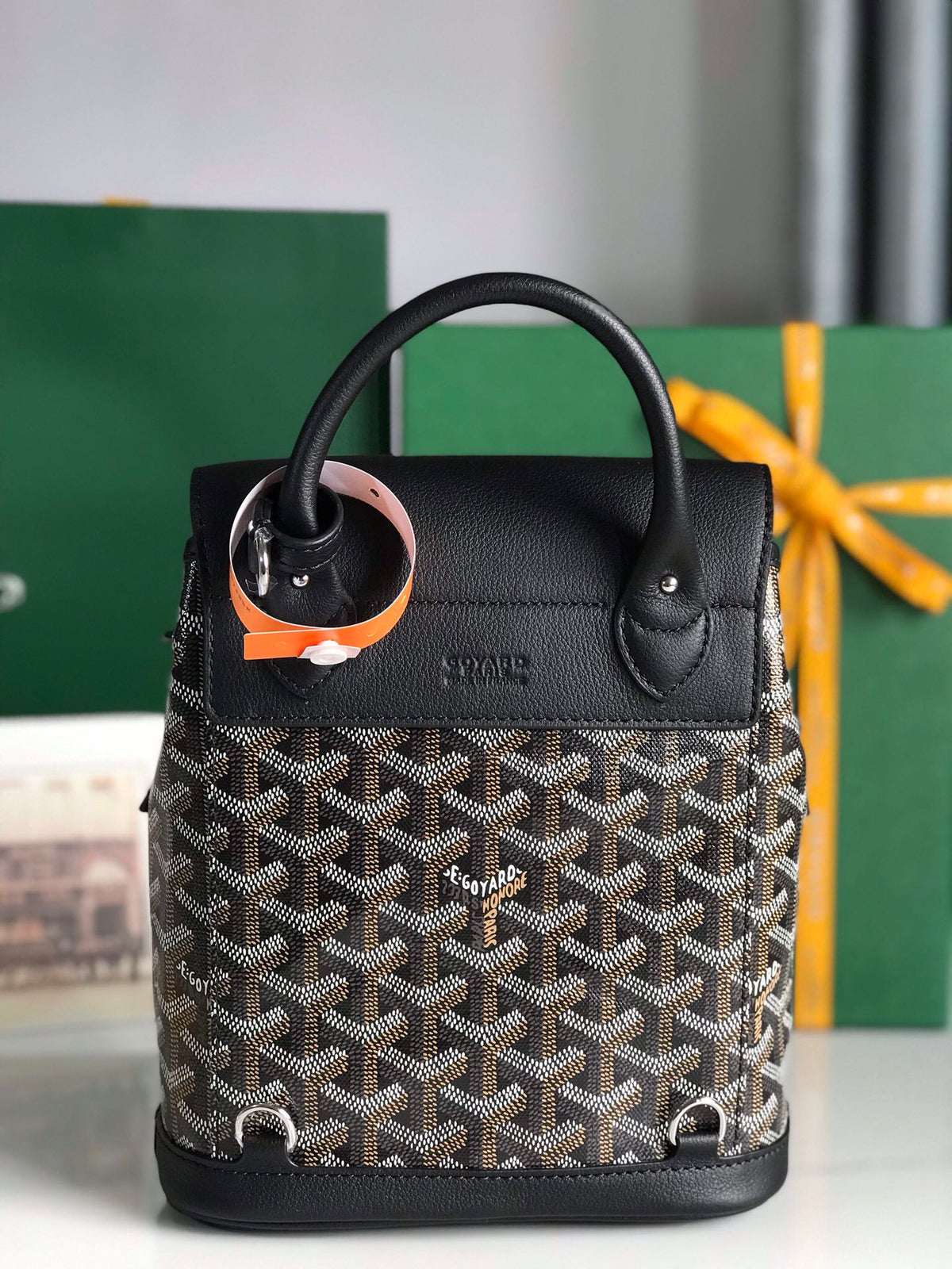 ALPIN MINI BACKPACK 21 IN BLACK LAMBSKIN AND GOYARDINE CANVAS