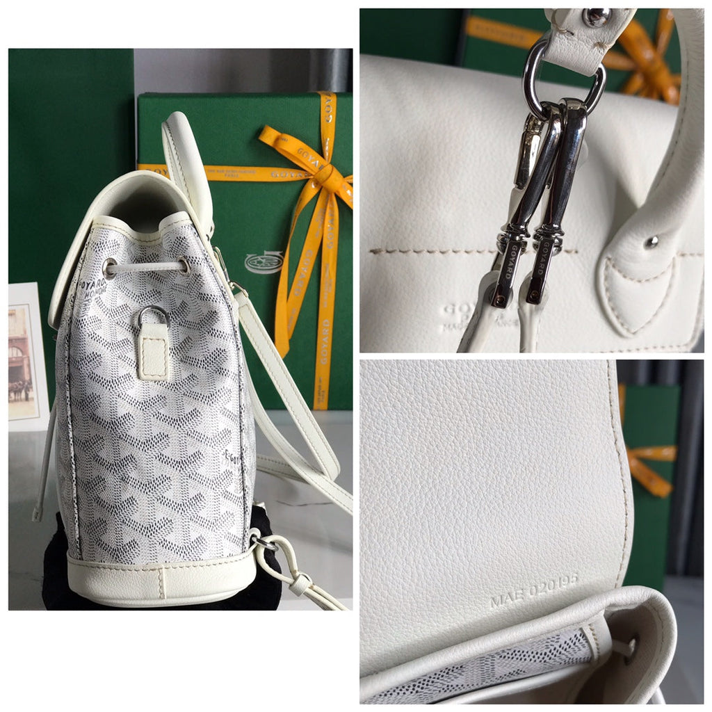 ALPIN MINI BACKPACK 21 IN WHITE LAMBSKIN AND GOYARDINE CANVAS