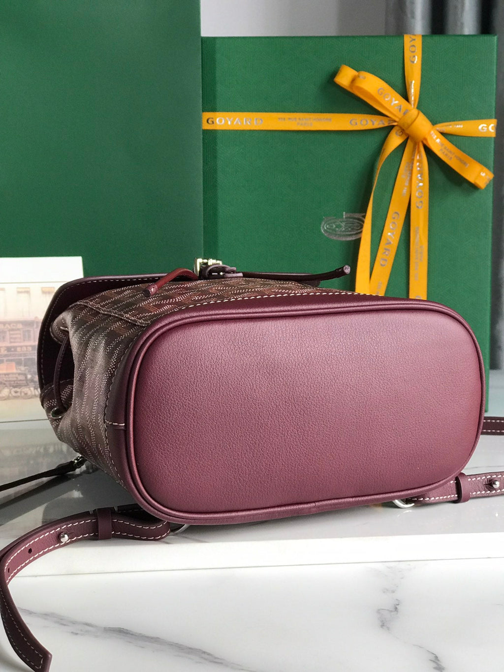ALPIN MINI BACKPACK 21 IN WINE RED LAMBSKIN AND GOYARDINE CANVAS