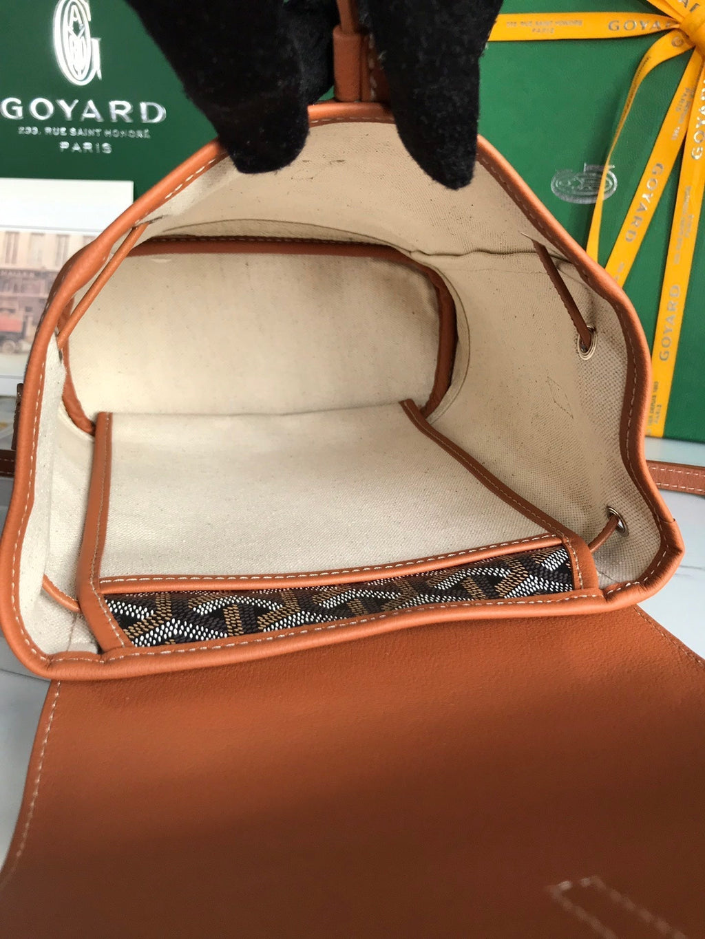 ALPIN MINI BACKPACK 21 IN TAN LAMBSKIN AND BLACK GOYARDINE CANVAS