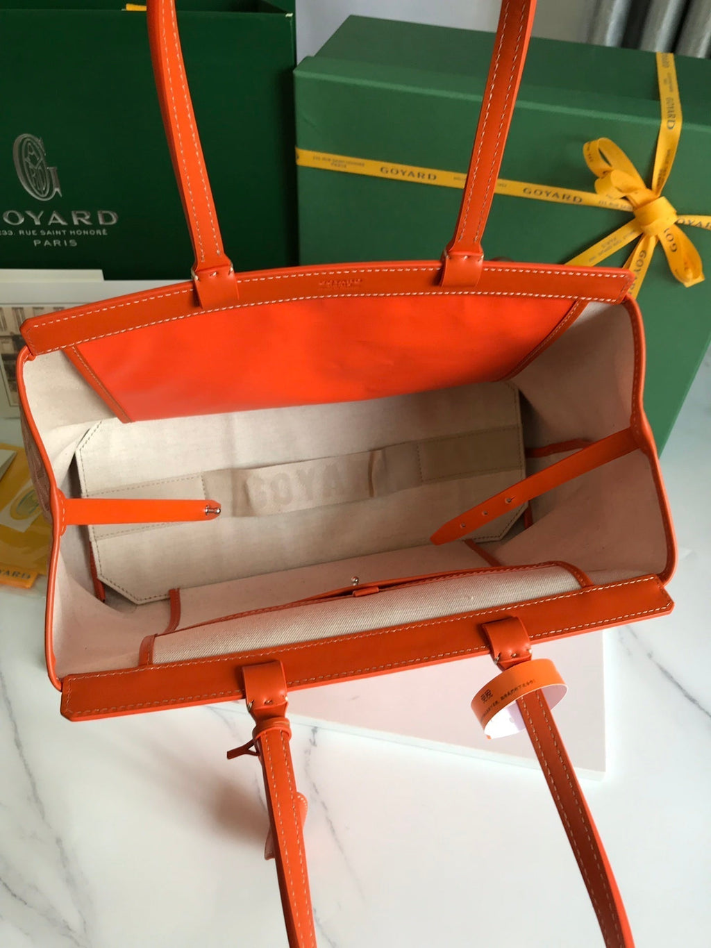 BELLECHASSE BIAUDE PM BAG 36 IN ORANGE GOYARDINE CANVAS AND CALFSKIN TRIM