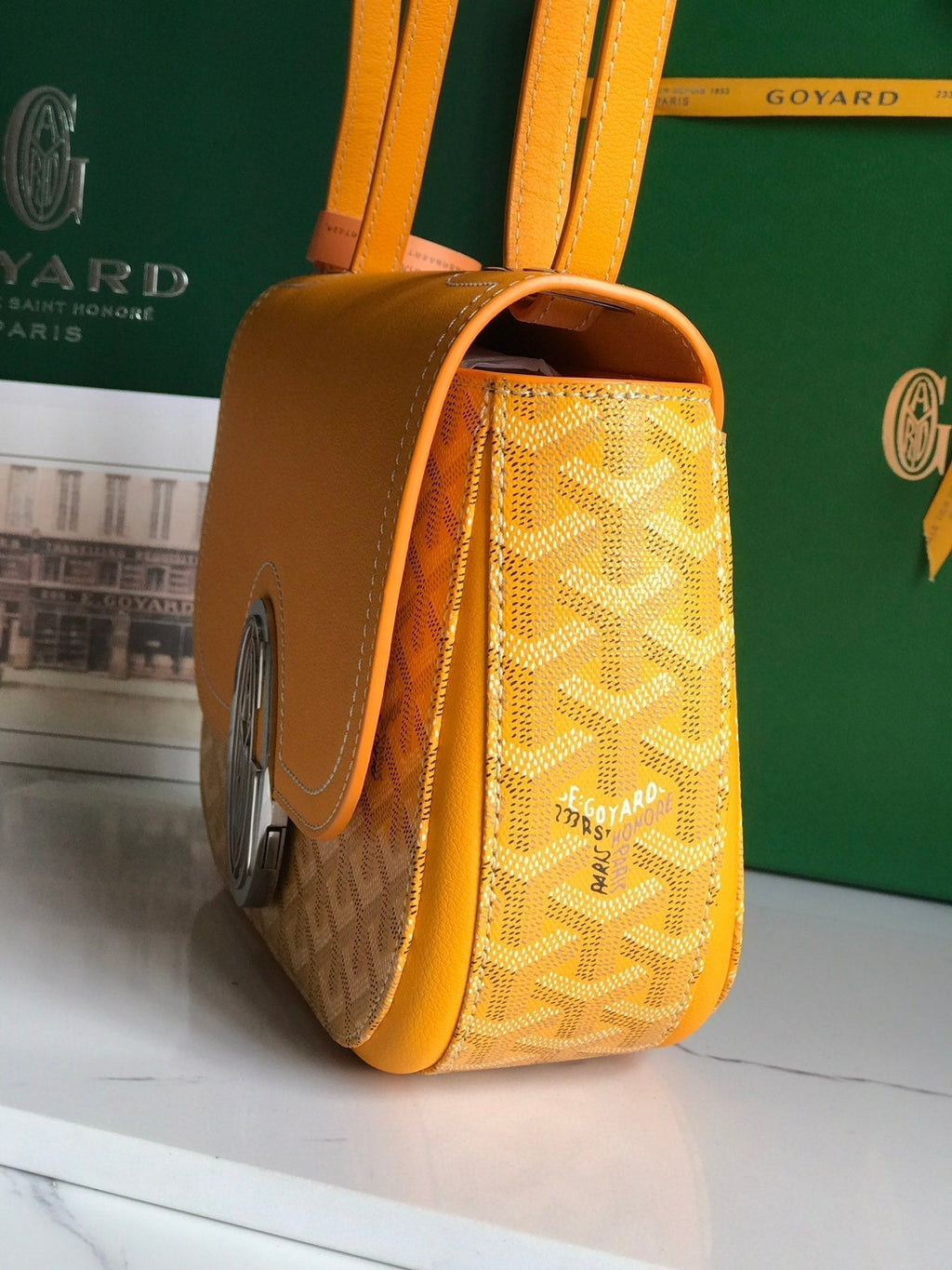 233 BAG 25 IN YELLOW CALFKIN AND GOYARDINE CANVAS