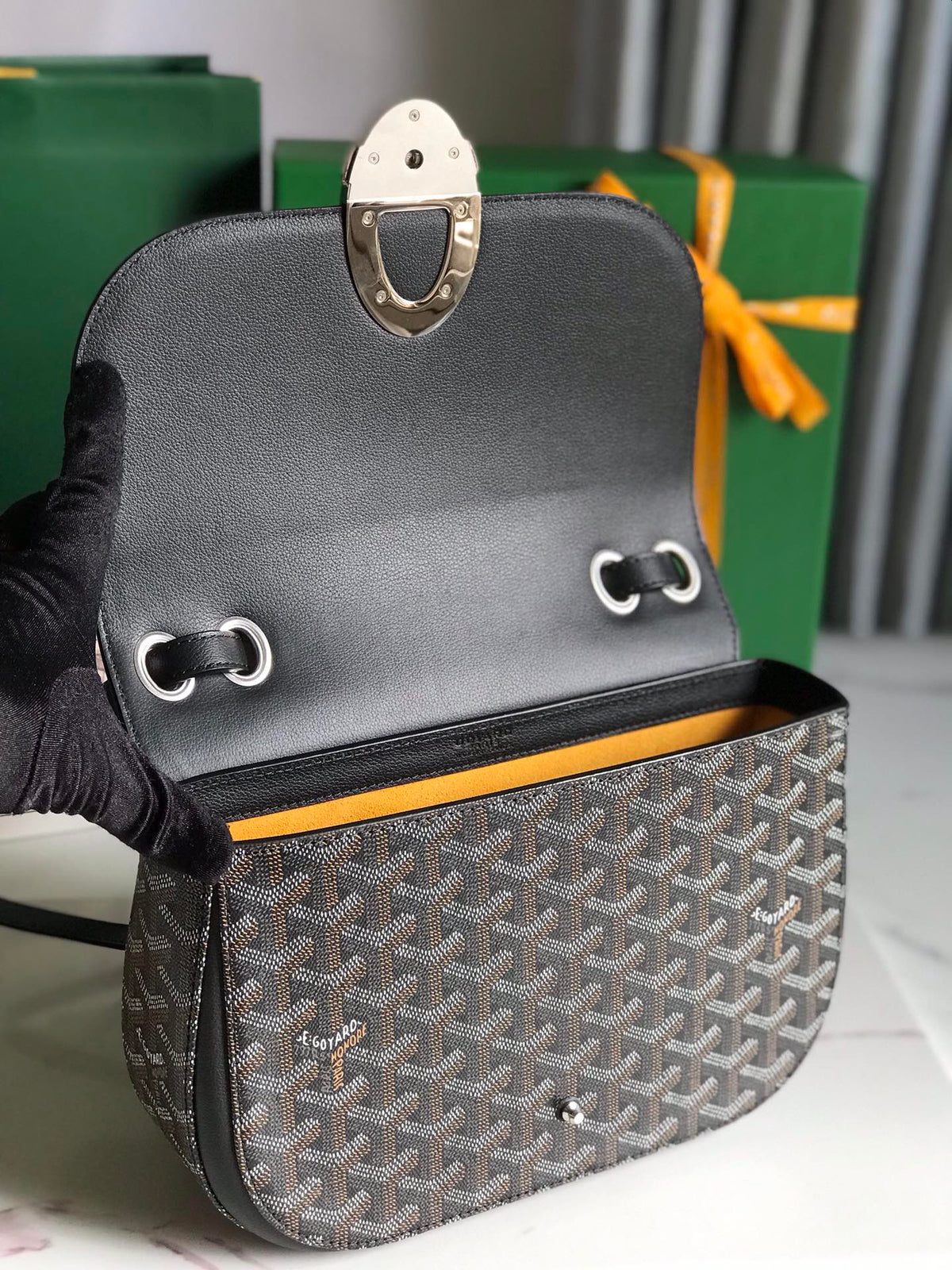233 BAG 25 IN BLACK CALFKIN AND GOYARDINE CANVAS