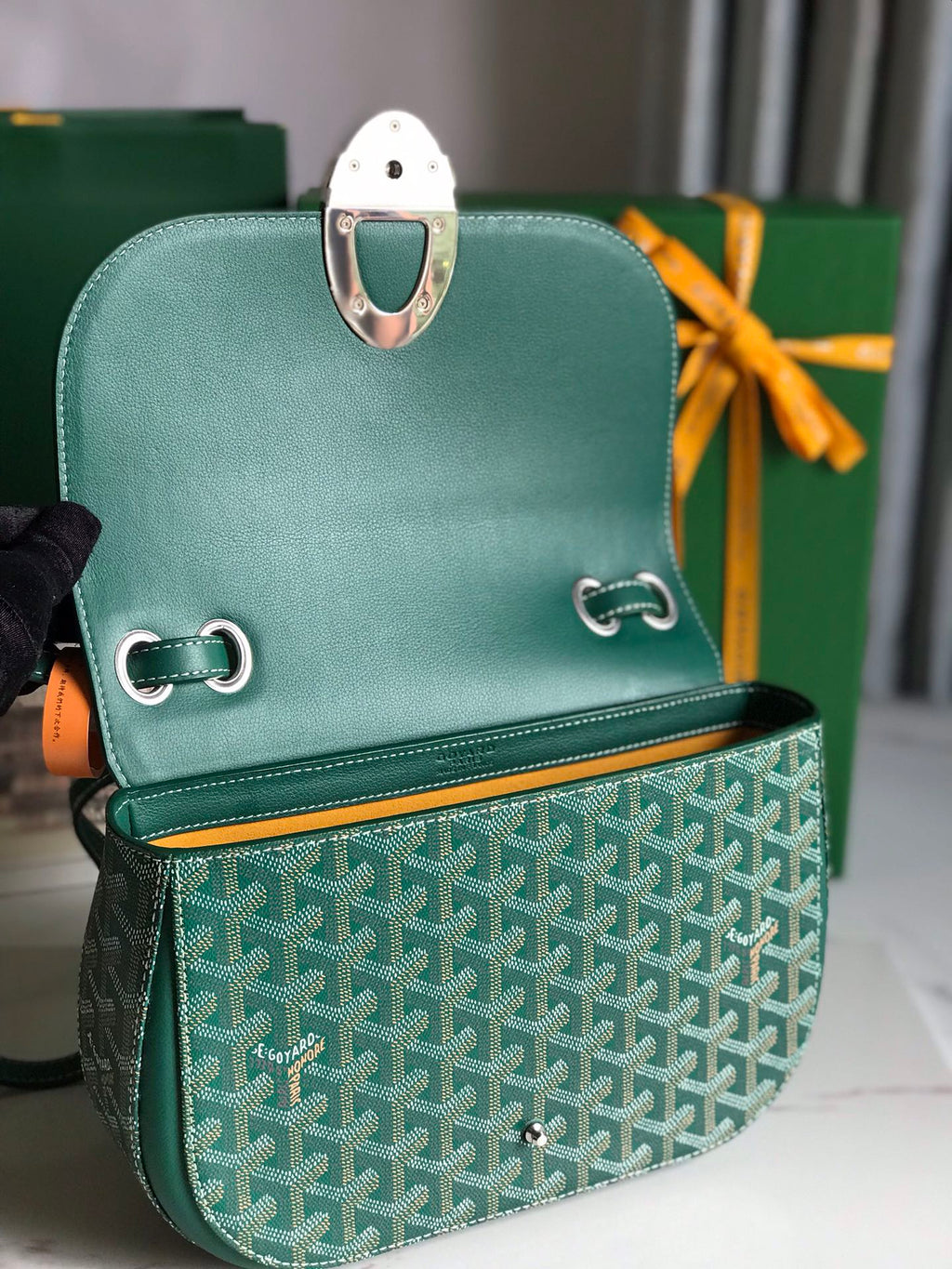 233 BAG 25 IN GREEN CALFKIN AND GOYARDINE CANVAS