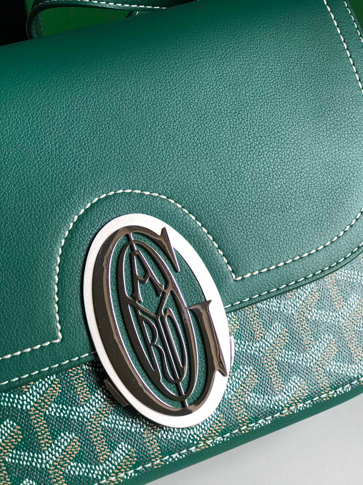 233 BAG 25 IN GREEN CALFKIN AND GOYARDINE CANVAS