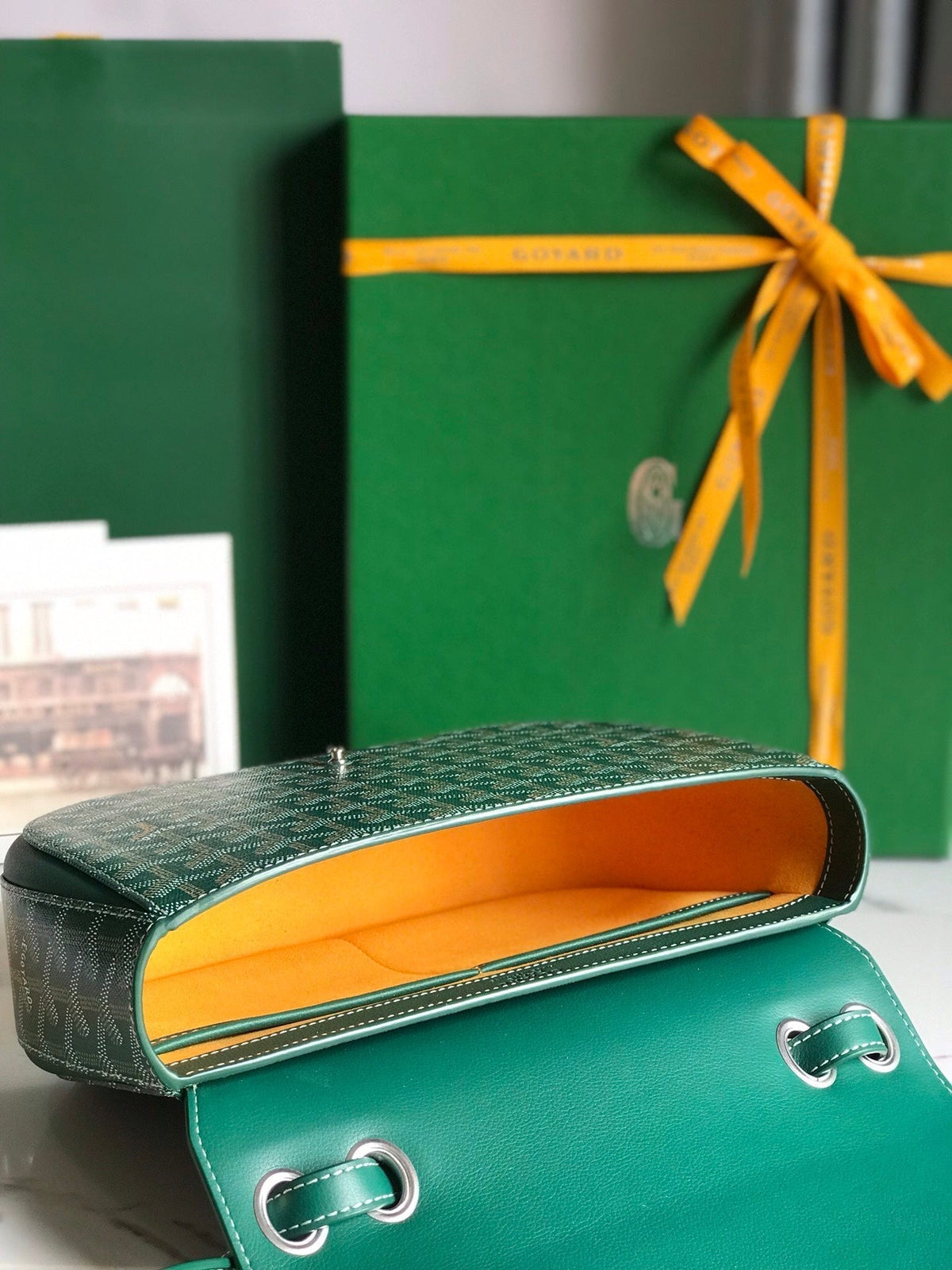 233 BAG 25 IN GREEN CALFKIN AND GOYARDINE CANVAS