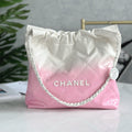 CHANEL 22 BAG 25S 37 CM IN PASTEL PINK MIX WHITE LAMBSKIN WITH WHITE HARDWARE