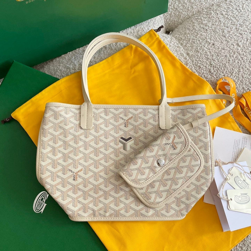 ANJOU MINI BAG 20 IN BEIGE GOYARDINE CANVAS AND CALFSKIN