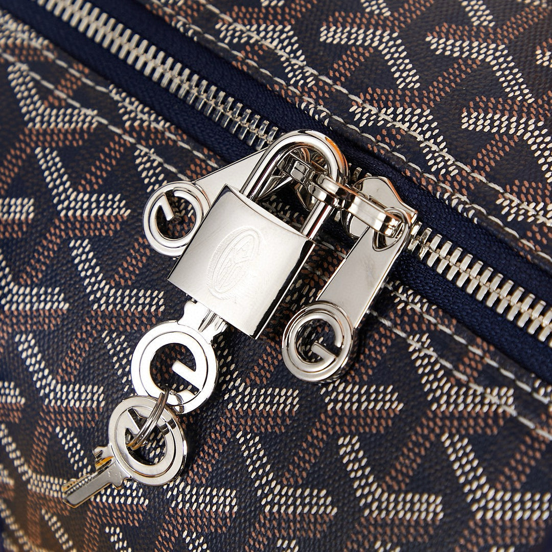 BOSTON 45 BAG IN NAVY BLUE GOYARDINE CANVAS AND CALFSKIN TRIM