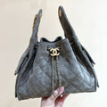 CHANEL 25 HANDBAG IN GREY 30 SUEDE GOLD HARDWARE