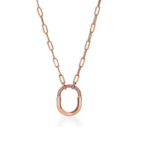 18K Tiffany Lock Pink Pave Diamonds Necklace