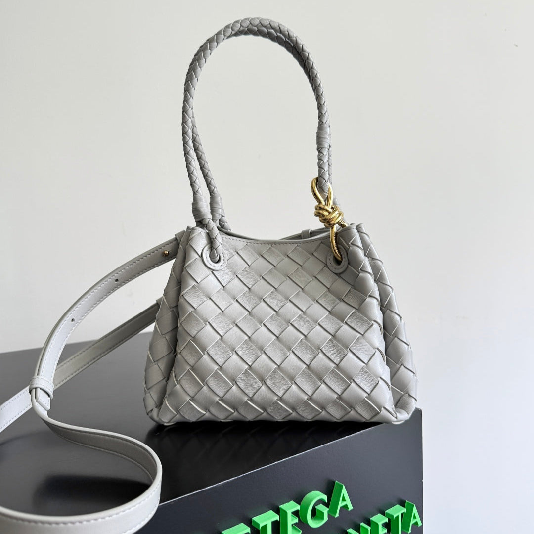 BOTTEGA VENETA 25S SMALL PARACHUTE 21 IN LIGHT GRAY CALFSKIN GOLD HARDWARE