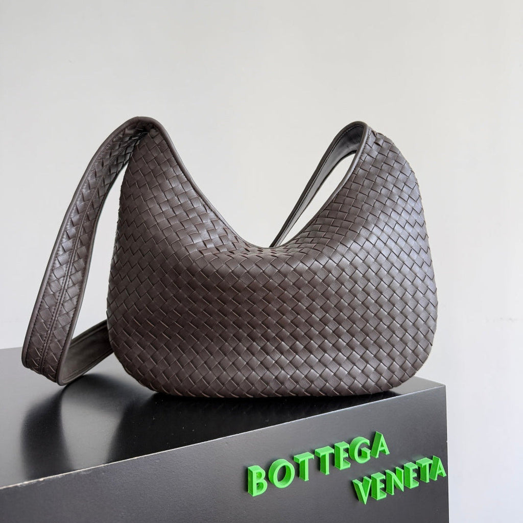 BOTTEGA VENETA 25S LARGE VENETO BAG 38 IN DARK BROWN CALFSKIN SILVER HARDWARE