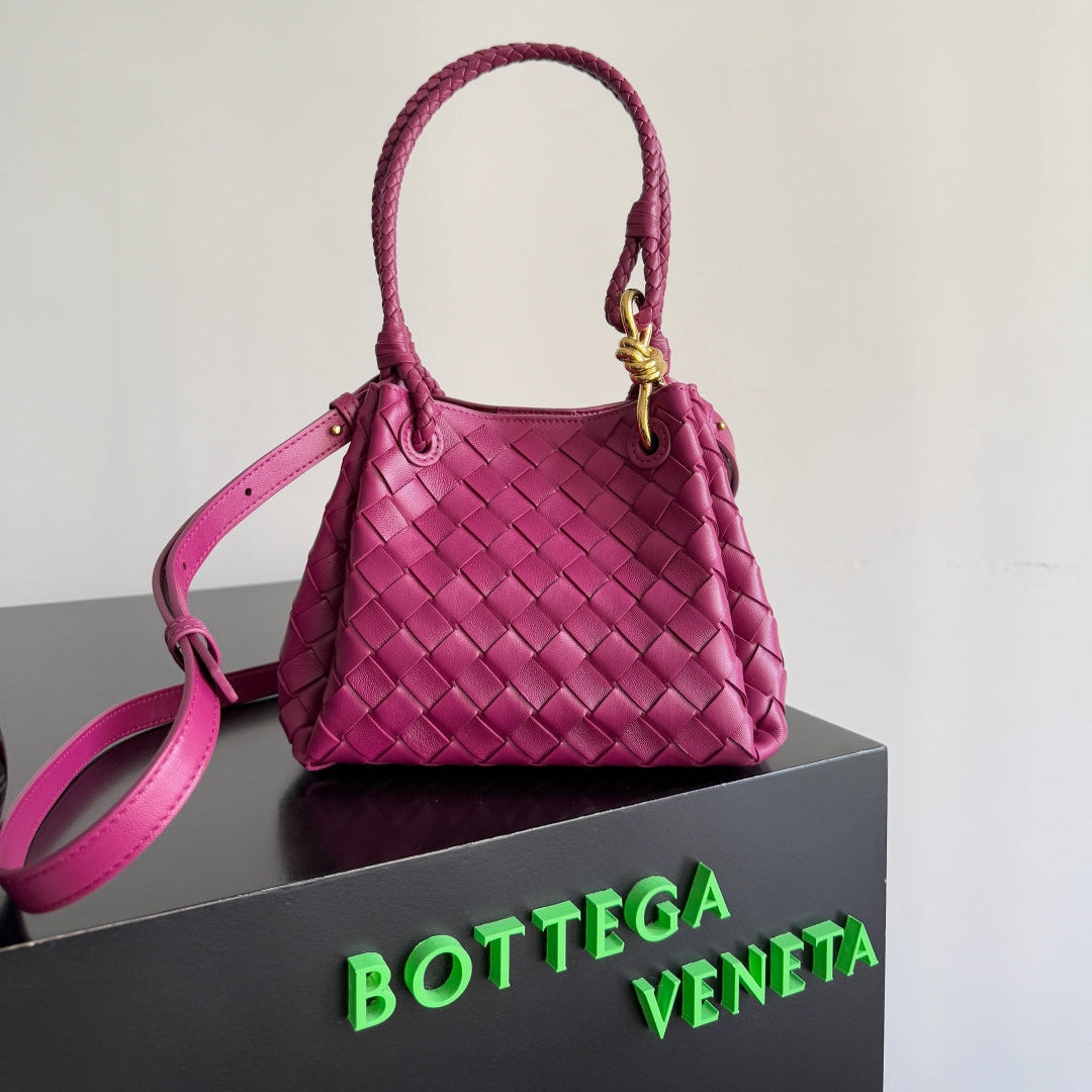 BOTTEGA VENETA 25S SMALL PARACHUTE 21 IN RASPBERRY PINK CALFSKIN GOLD HARDWARE