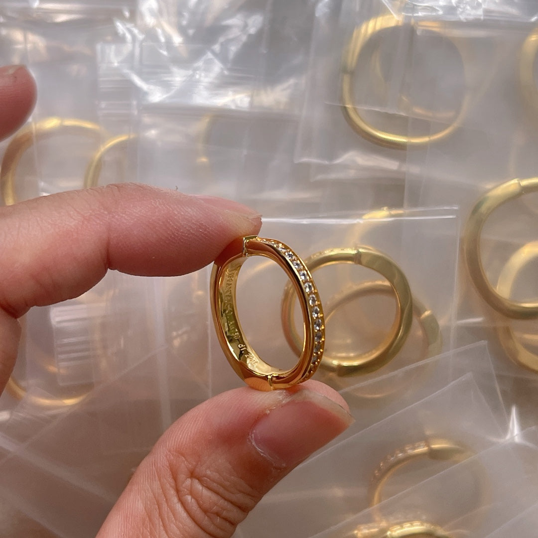 18K Tiffany Lock Diamonds Yellow Gold Ring