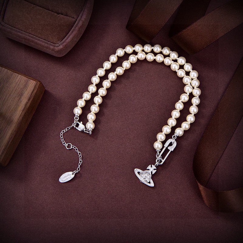 18K Vivienne West Mini Bas Relief Pearls Necklace
