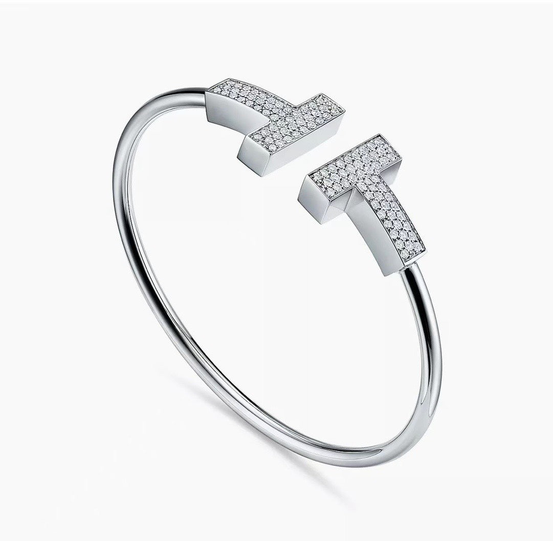 18K Tiffany Wide Diamond Wire Bracelet