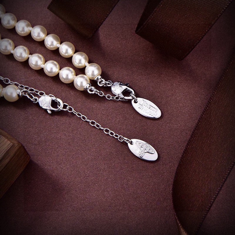 18K Vivienne West Mini Bas Relief Pearls Necklace