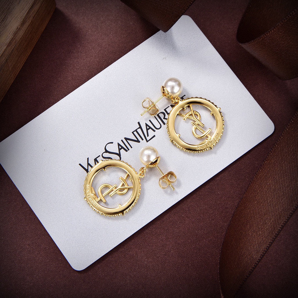 18K YSL Circle Diamonds Earrings