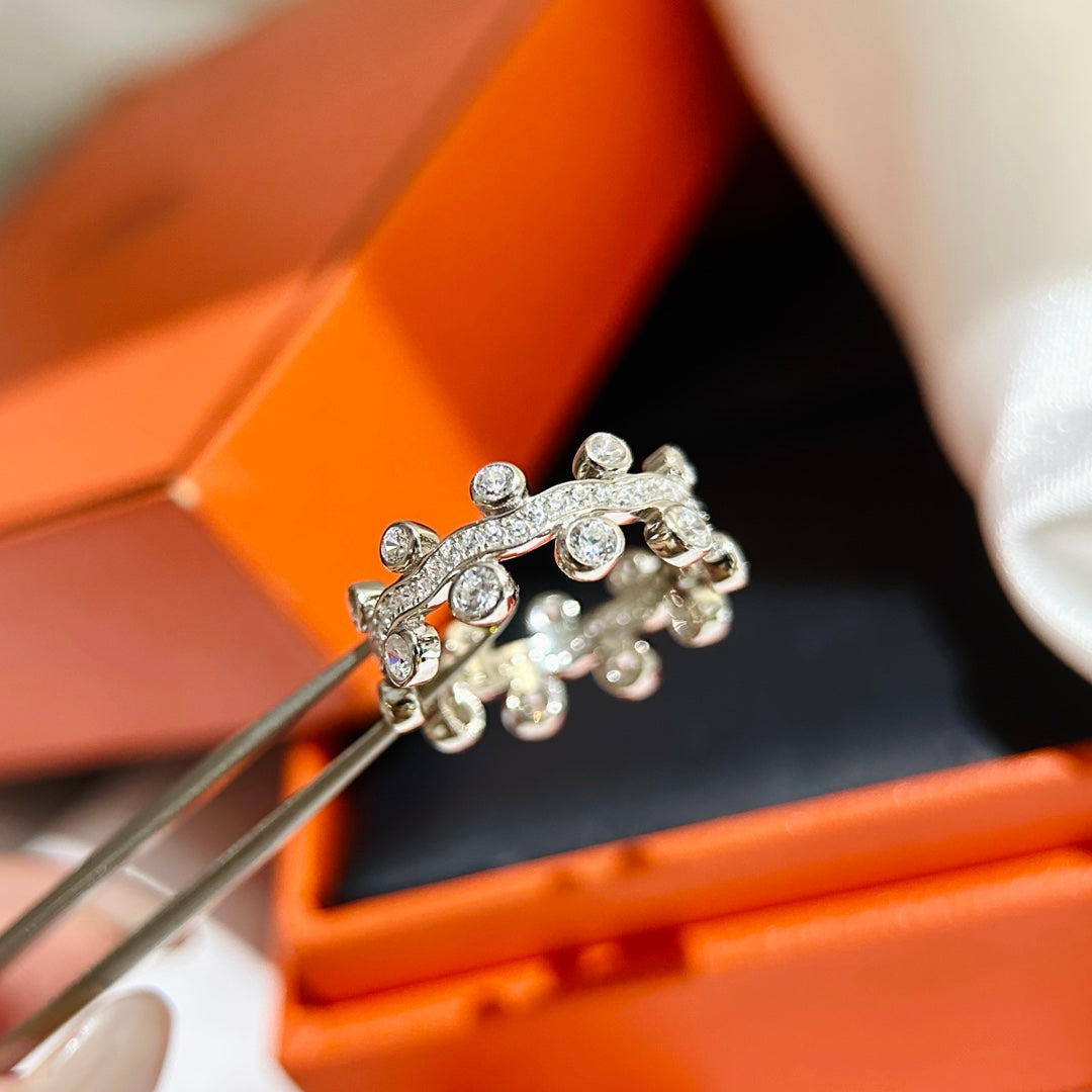 18K Vine Flower Dewdrops Diamond Hermes Ring