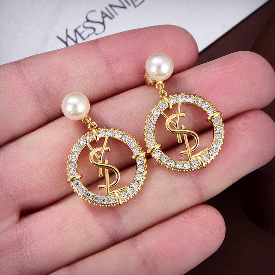 18K YSL Circle Diamonds Earrings