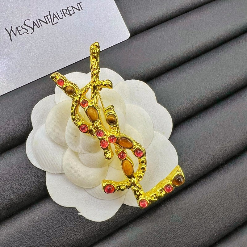 18K YSL Crystal Brooch