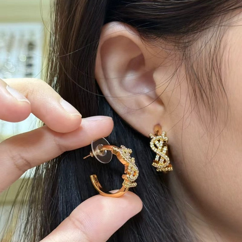18K YSL Gold Diamond Circle Earrings