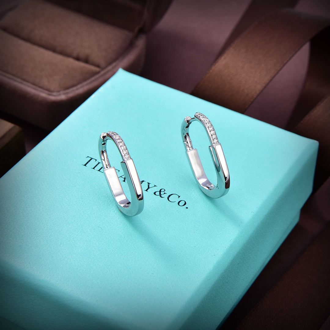 18K Tiffany Lock Diamonds Medium Earrings