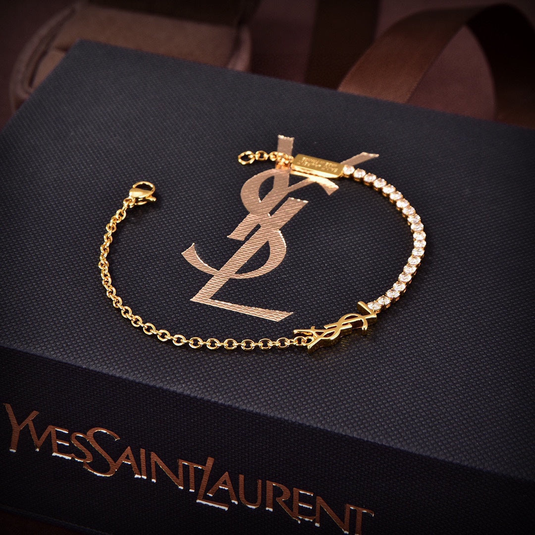 18K YSL Crystals Chain Bracelet