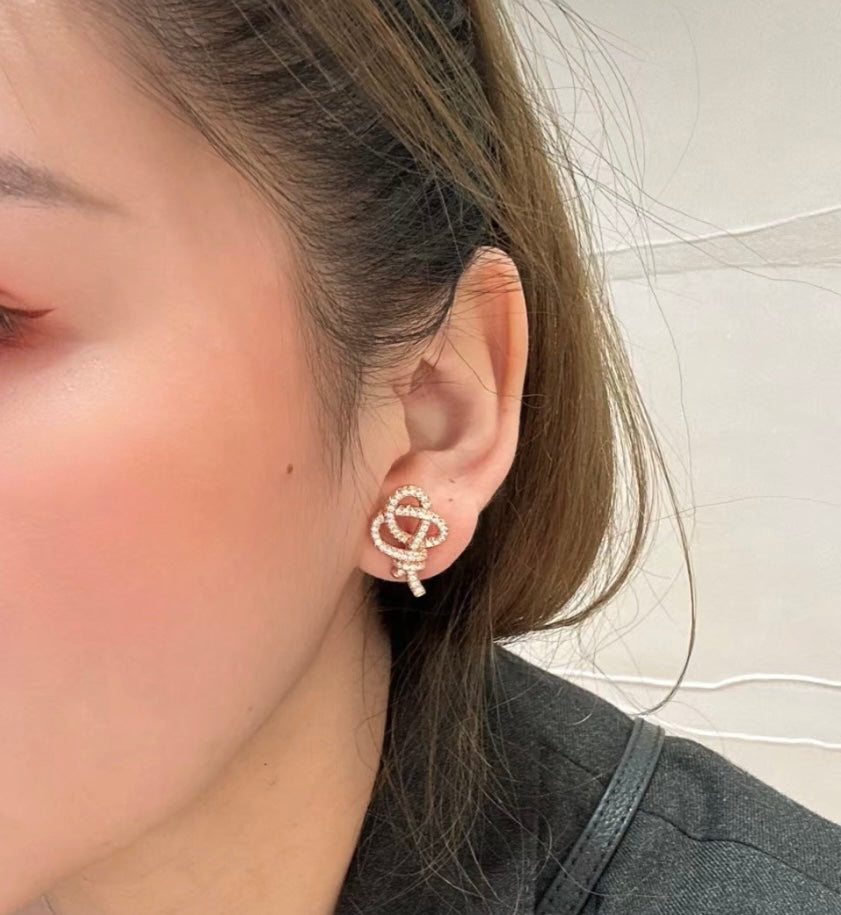 18K Tiffany Keys Woven Diamond Earrings