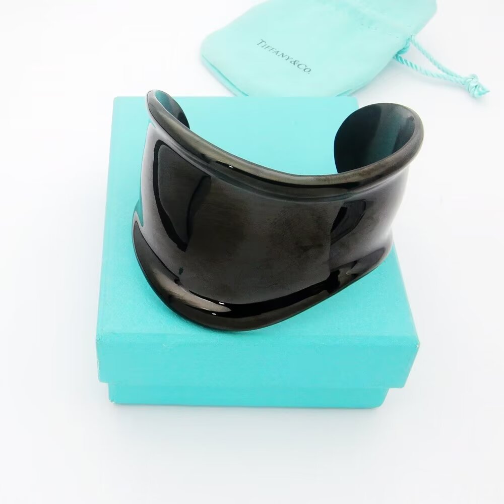 18K Tiffany Elsa Peretti Small Bone Cuff Black Bracelet