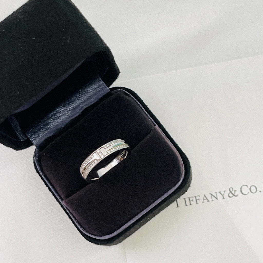 18K Tiffany Narrow Pave Diamond Ring
