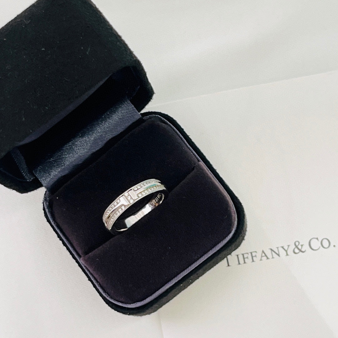 18K Tiffany Narrow Pave Diamond Ring