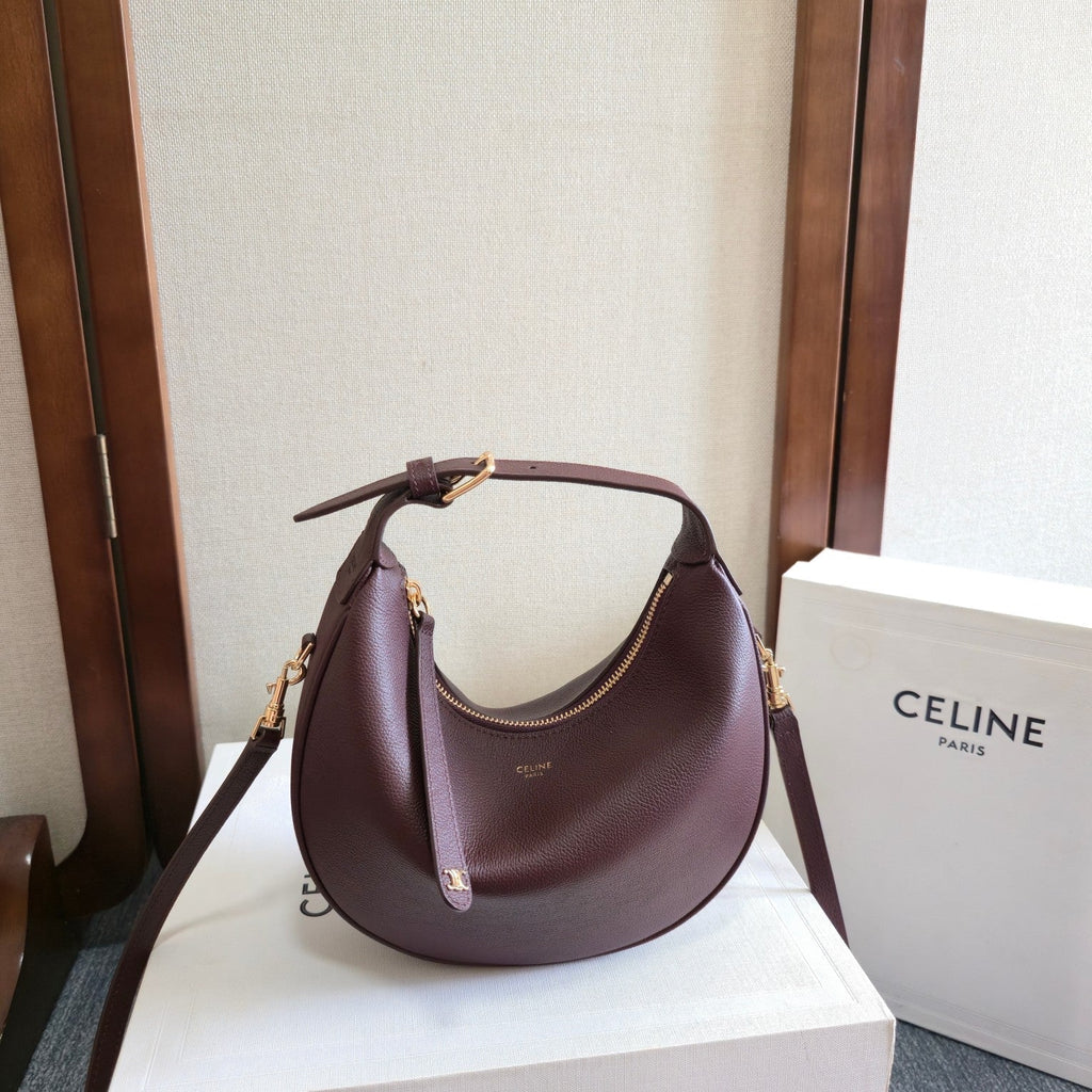 CELINE 25S TEEN LULU BAG 24MM IN SYRAH RED CALFSKIN GOLD HARDWARE