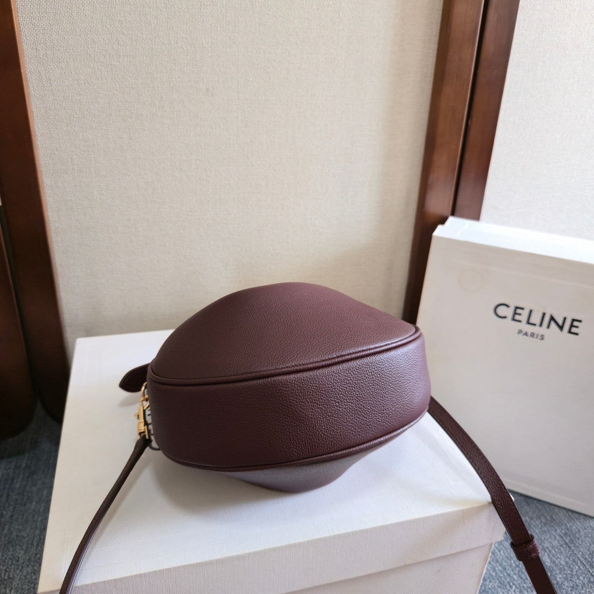CELINE 25S TEEN LULU BAG 24MM IN SYRAH RED CALFSKIN GOLD HARDWARE