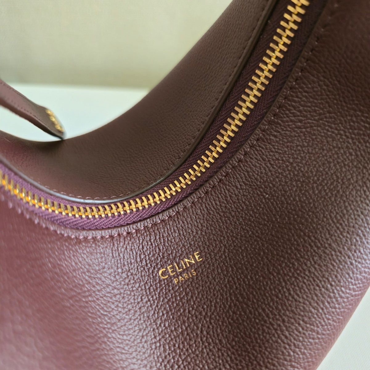 CELINE 25S TEEN LULU BAG 24MM IN SYRAH RED CALFSKIN GOLD HARDWARE