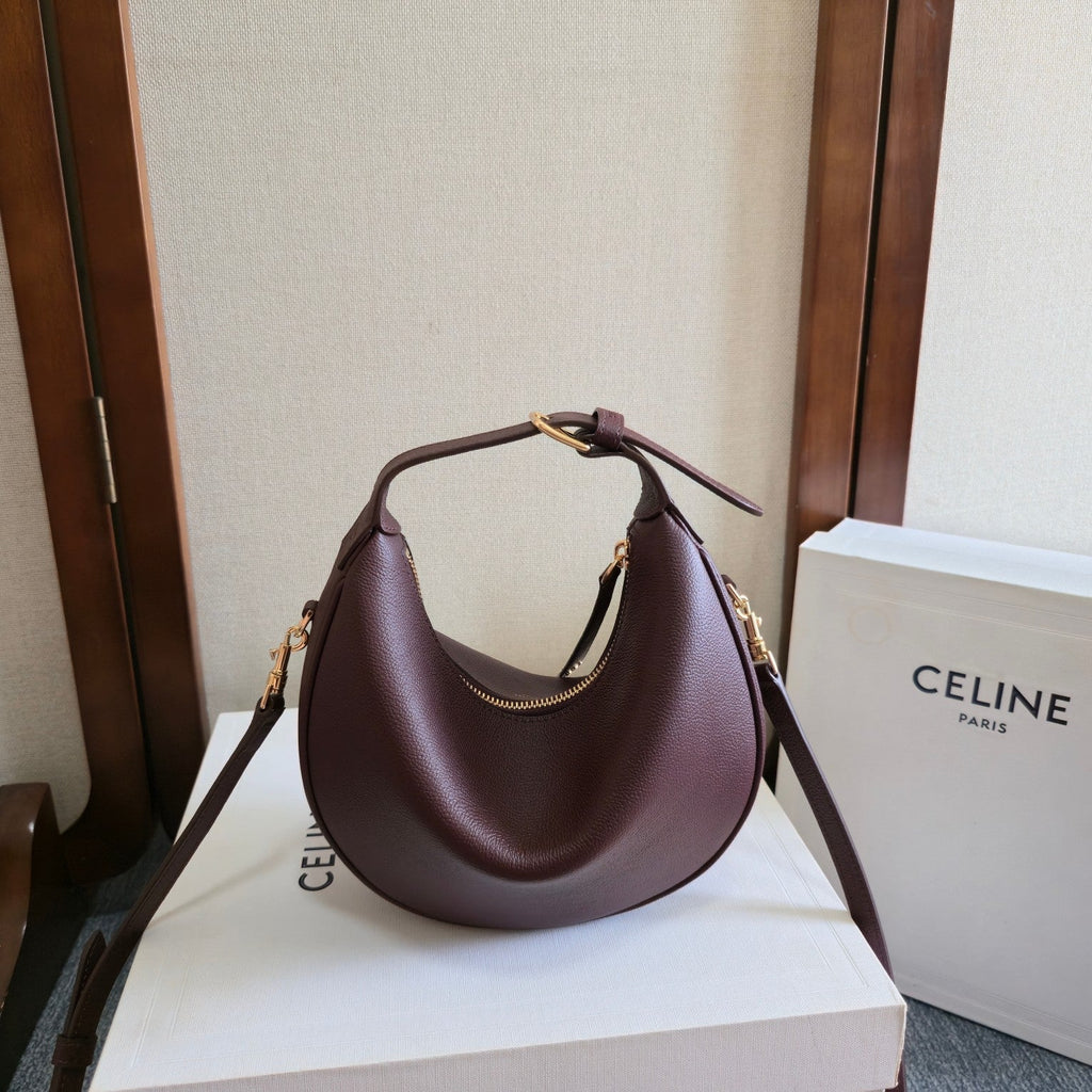 CELINE 25S TEEN LULU BAG 24MM IN SYRAH RED CALFSKIN GOLD HARDWARE