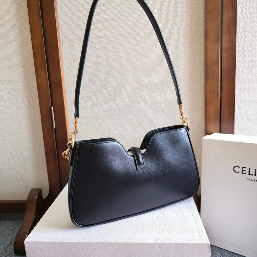 CELINE 25S SHOULDER CAMILLE 16 SOFT 27MM IN BLACK CALFSKIN GOLD HARDWARE