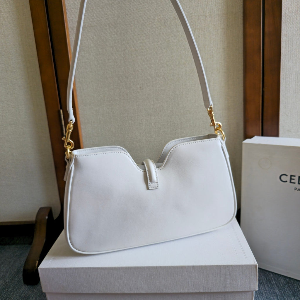 CELINE 25S SHOULDER CAMILLE 16 SOFT 27MM IN WHITE CALFSKIN GOLD HARDWARE